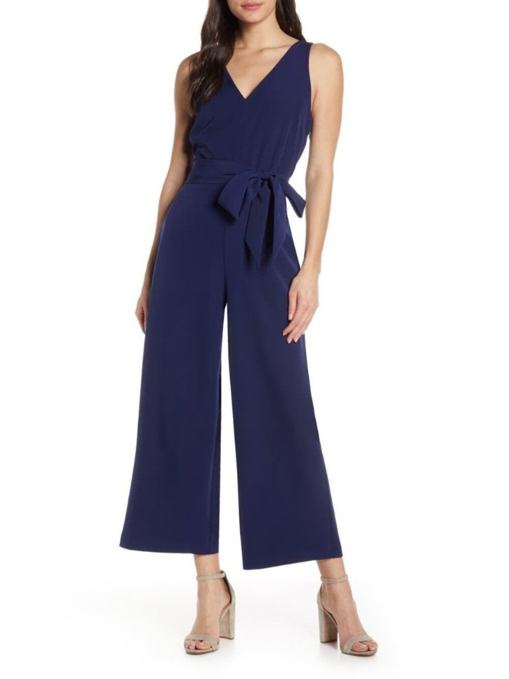 🆕 SAM EDELMAN V-Neck Wide Leg Jumpsuit Navy Blue 8
